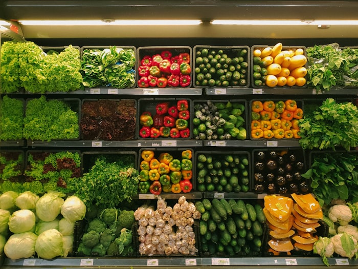 Fresh organic vegetables tray display